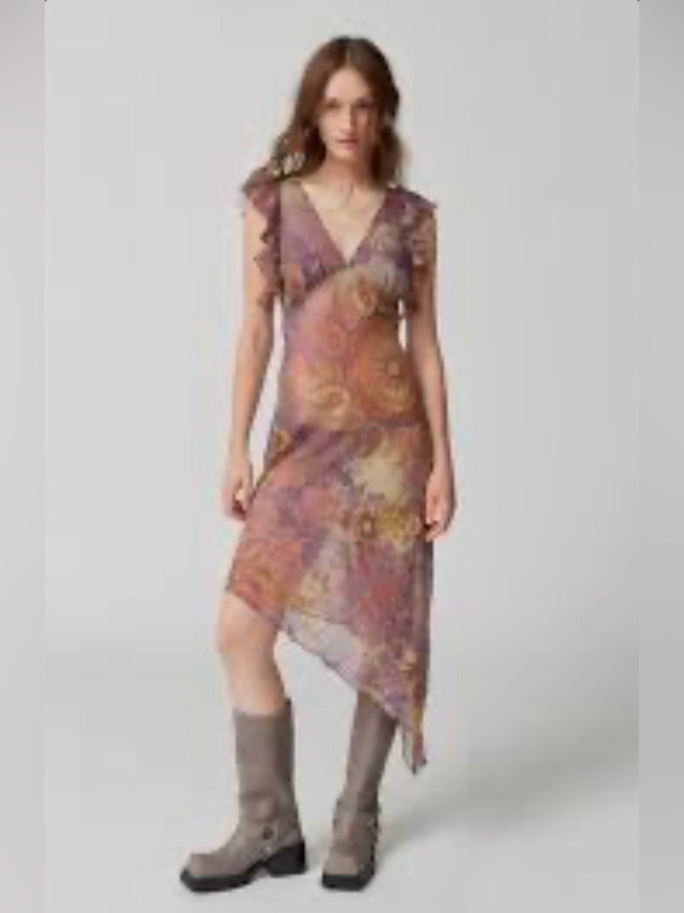 Devon 90’s Grunge Semi-Sheer Chiffon Midi Dress Large